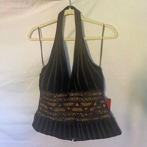 Annie sez Black Velvet Lace Halter Peplum Top Womens Size 12 New With Tags